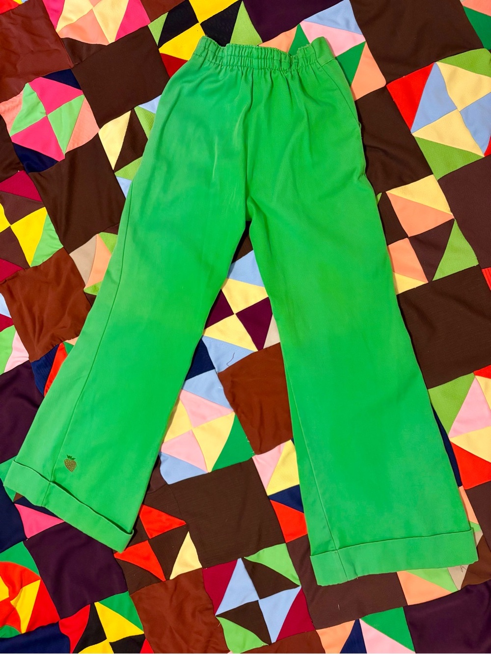 1970s Strawberry High Waist Green Bell Bottom Pants - Picture 2 of 2
